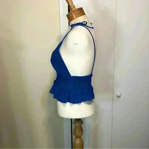 Sim & Sam Woman Cobalt Blue Crop Ruffle Tank Top Spaghetti Straps Peplum Large - Picture 4 of 15